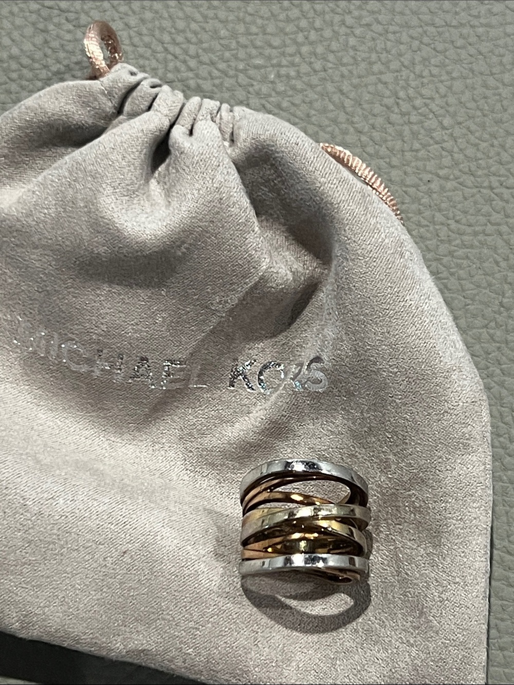 Michael Kors Tri-Tone Intertwined Band Ring - Silver, Gold & Rose Gold